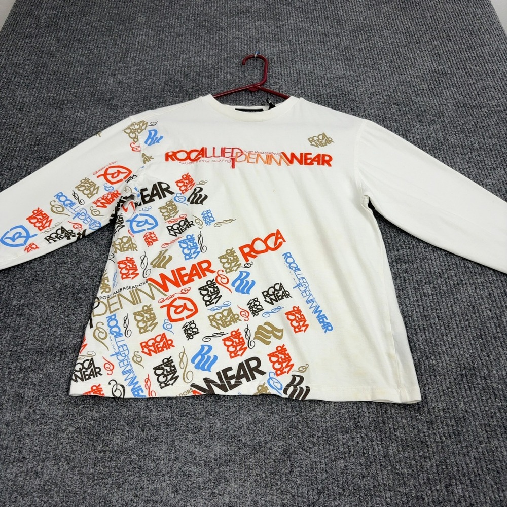 Rocawear T Shirt Boys L White Cotton All Over Print Logo Graphic Y2K Streetwear